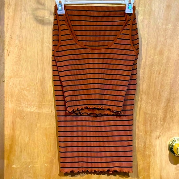 💙🤎Nwot Gorgeous 2 piece set with a ruffle hem crop top & skirt size small! - Picture 1 of 5